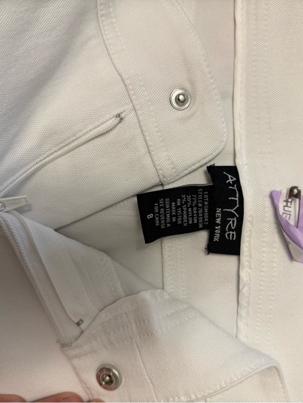 Attyre White Stretch Skinny Jeans w/ Pearl Ankle Embellishment - Picture 7 of 8